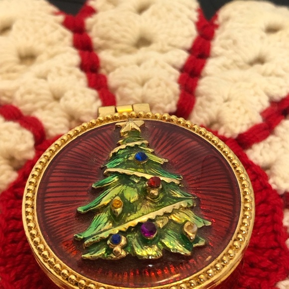 Vintage Christopher Radko Gold Tone and Enamel Christmas Tree Hinged Trinket Box - Picture 10 of 10